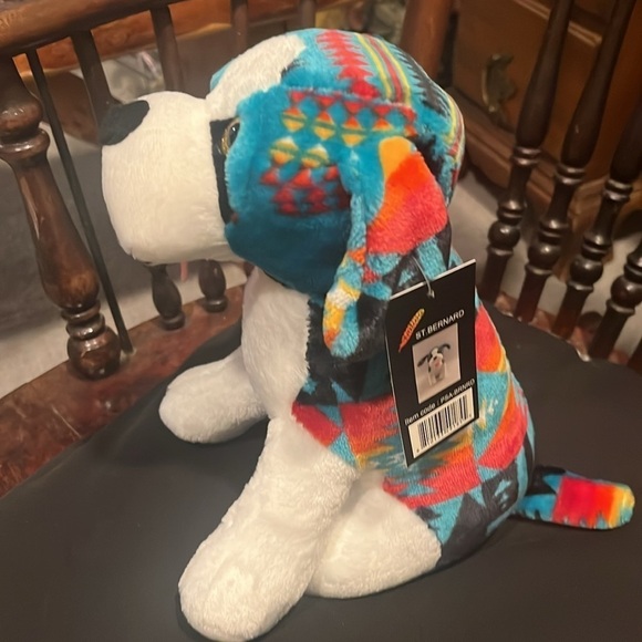 16 inch teal western pattern St Bernard plushy stuffed animal NWT by Nativo - Picture 2 of 6